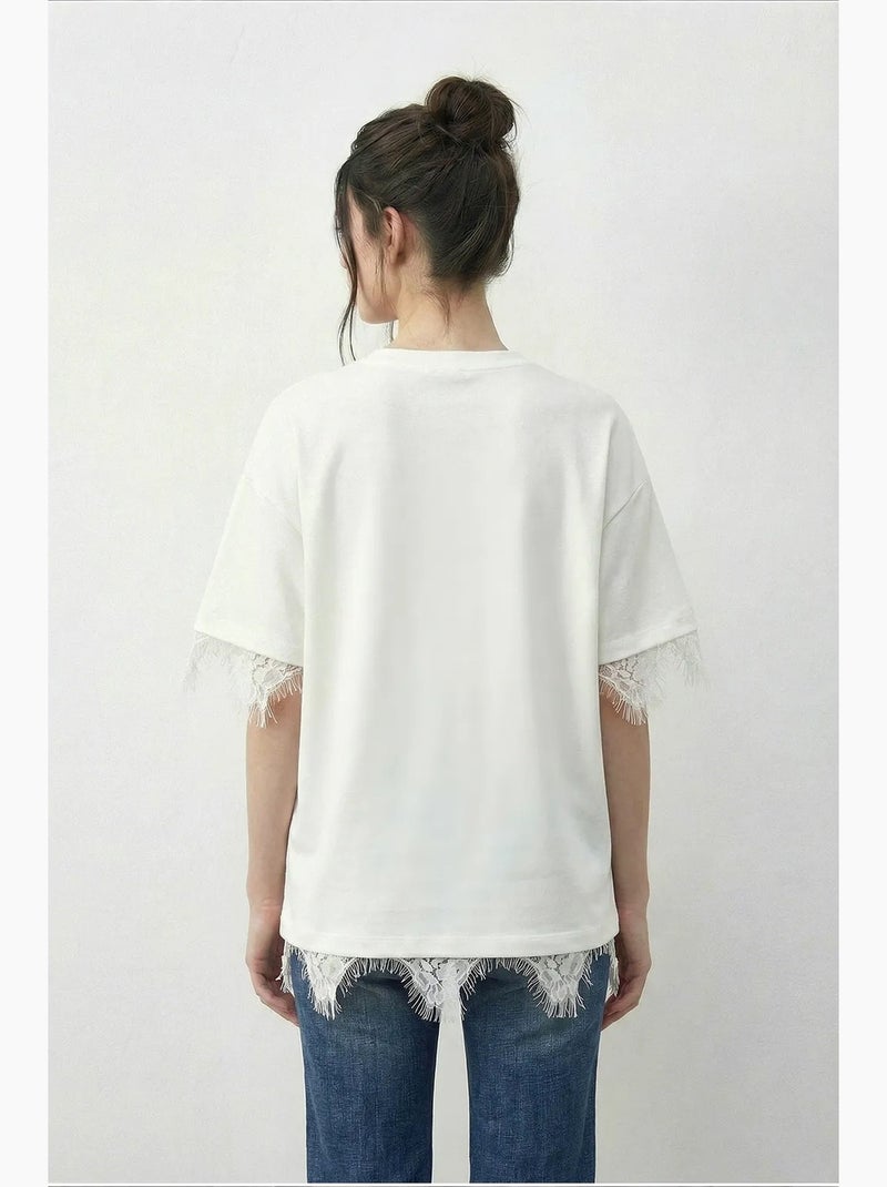 T-shirt femme oversize à col rond lucci Blanc cassé - Kiabi