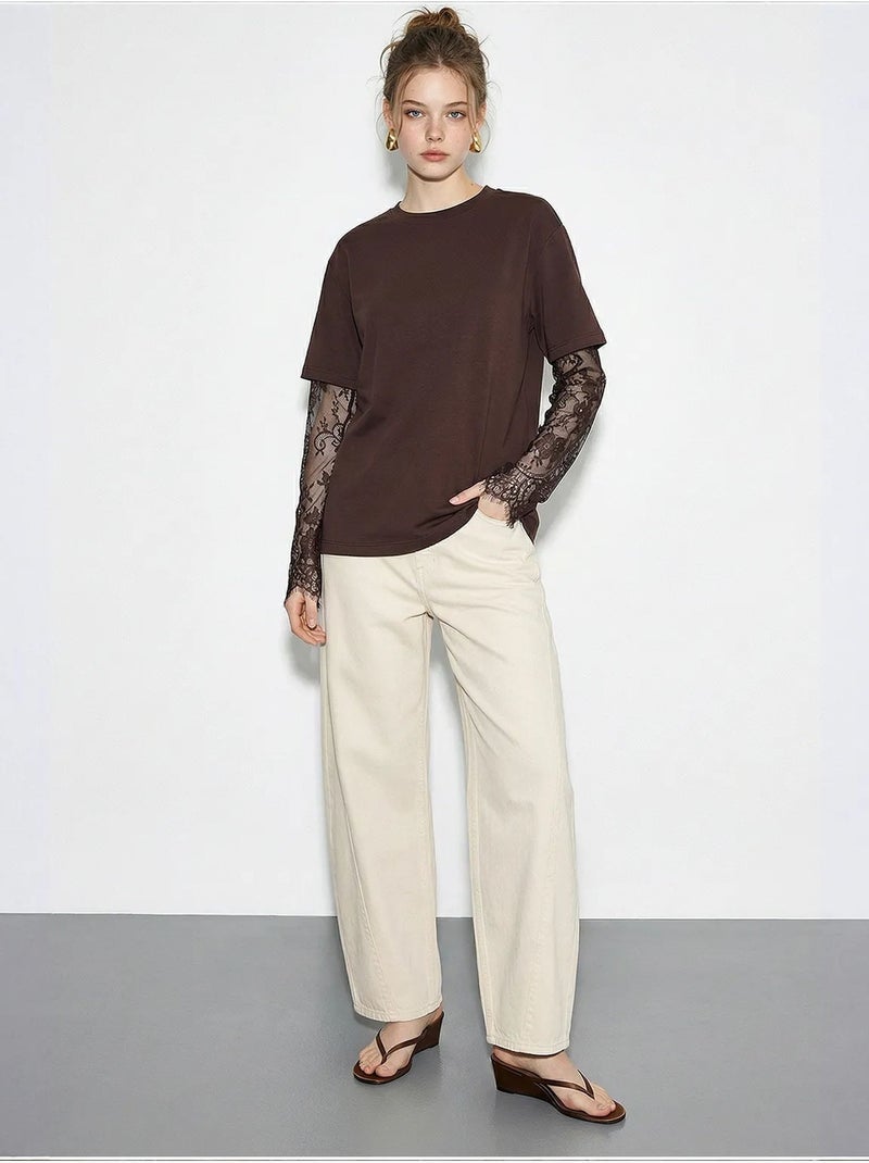 T-shirt femme oversize à col rond lucci Marron chocolat - Kiabi
