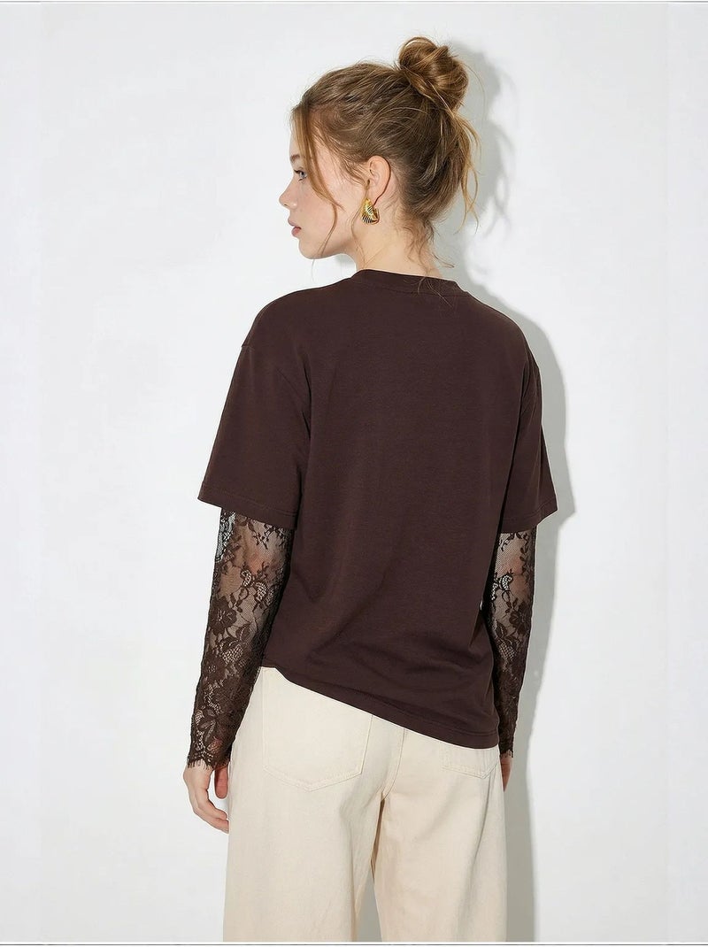 T-shirt femme oversize à col rond lucci Marron chocolat - Kiabi