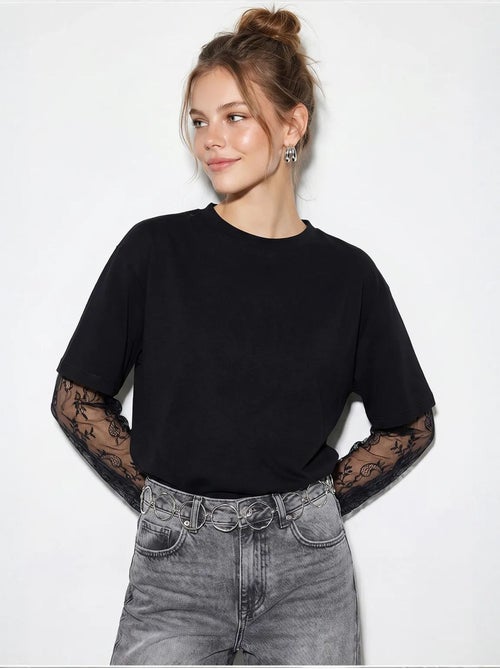 T-shirt femme oversize à col rond lucci - Kiabi