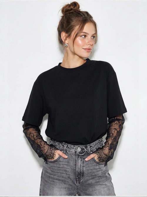 T-shirt femme oversize à col rond lucci - Kiabi