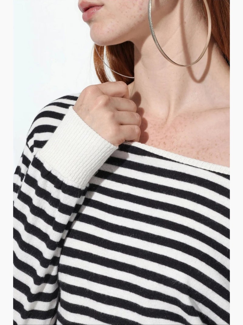 T-shirt femme rayé à manches longues busem Noir - Kiabi