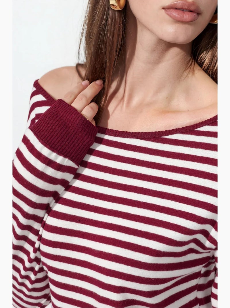 T-shirt femme rayé à manches longues busem Rouge bordeaux - Kiabi