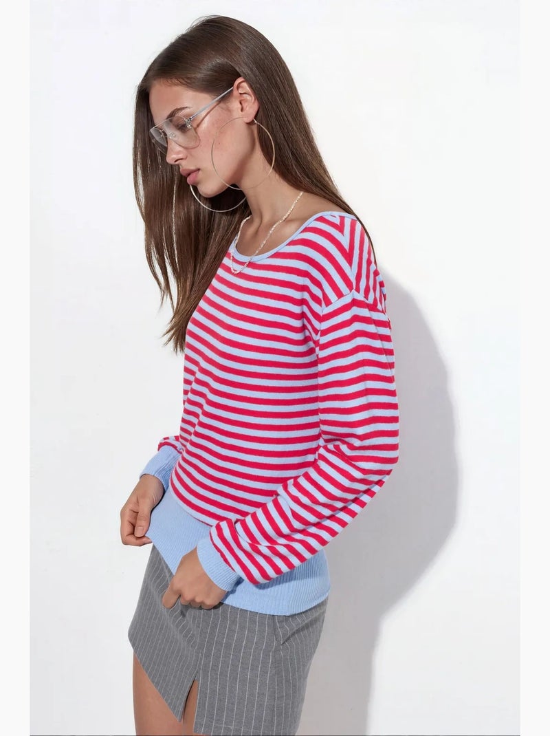 T-shirt femme rayé à manches longues busem Rouge - Kiabi