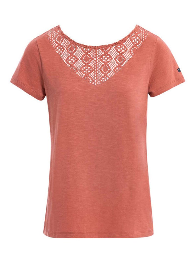 T-shirt Femme rouge brique avec col en dentelle Rouge brique - Kiabi