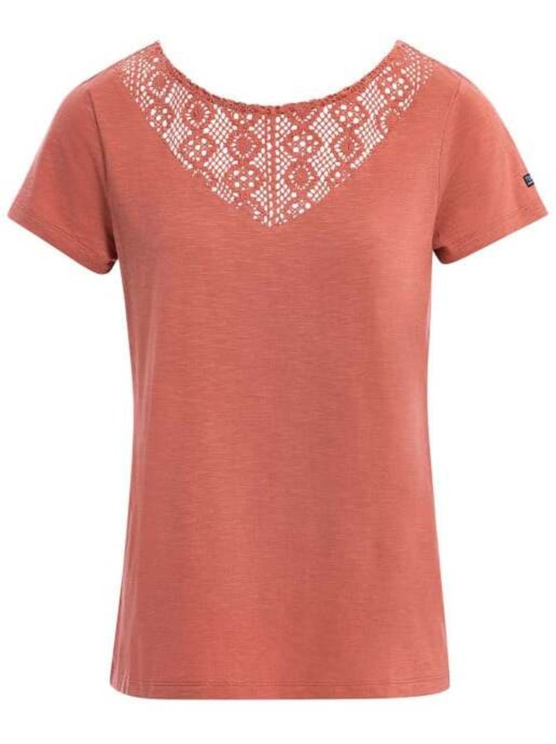 T-shirt Femme rouge brique avec col en dentelle Rouge - Kiabi