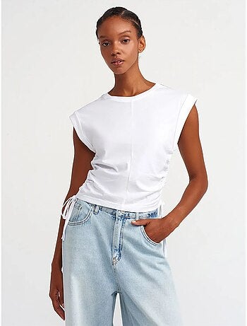 T-shirt Femme Sans Manches En Coton, Col Rond Et Lien