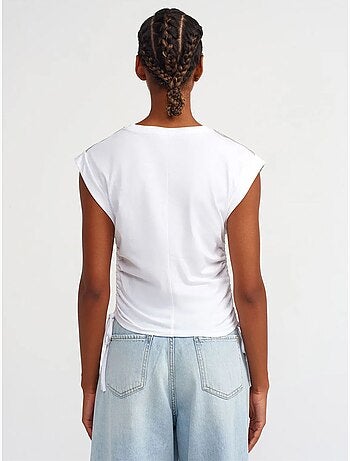 T-shirt Femme Sans Manches En Coton, Col Rond Et Lien