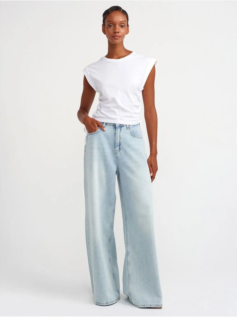 T-shirt Femme Sans Manches En Coton, Col Rond Et Lien Blanc - Kiabi
