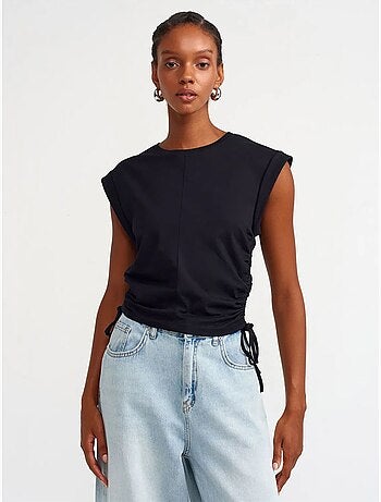 T-shirt Femme Sans Manches En Coton, Col Rond Et Lien
