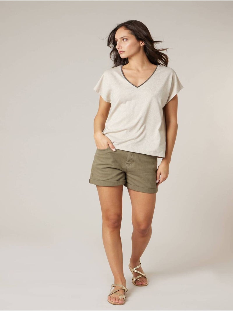 T-shirt femme scintillant 'Deeluxe' Beige - Kiabi