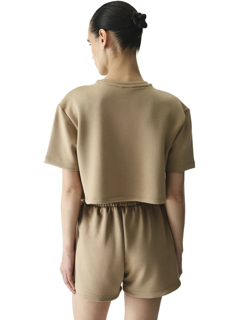 T-shirt femme silky feel à surpiqûres penti Camel - Kiabi