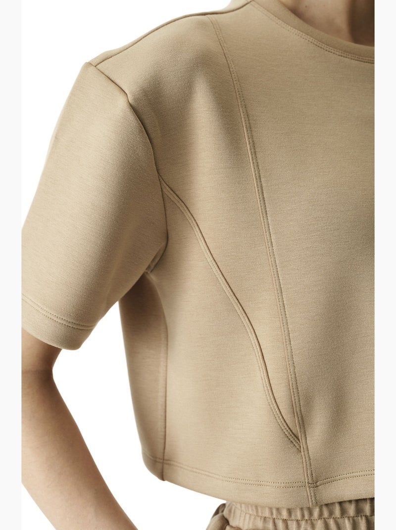 T-shirt femme silky feel à surpiqûres penti Camel - Kiabi