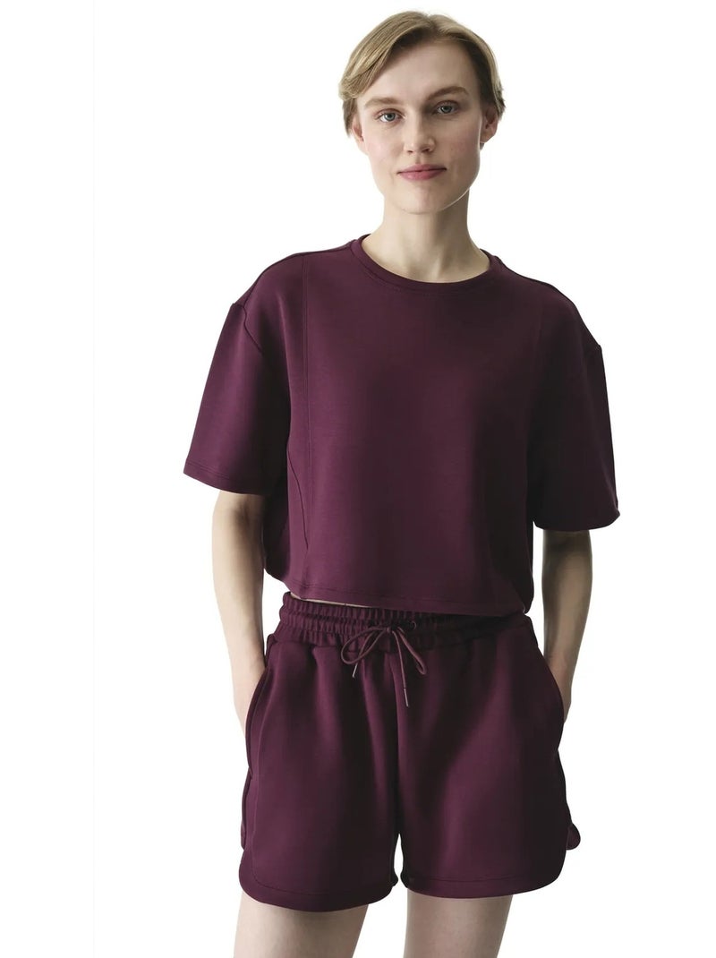 T-shirt femme silky feel à surpiqûres penti Rouge bordeaux - Kiabi