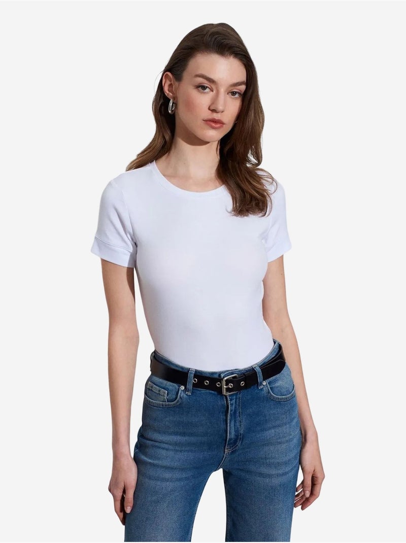 T-shirt femme slim à col rond dilvin Blanc - Kiabi