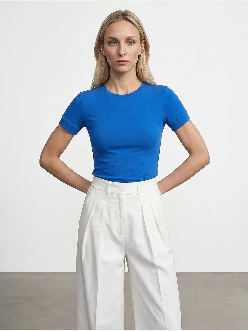 T-shirt femme slim à col rond dilvin Bleu cobalt - Kiabi