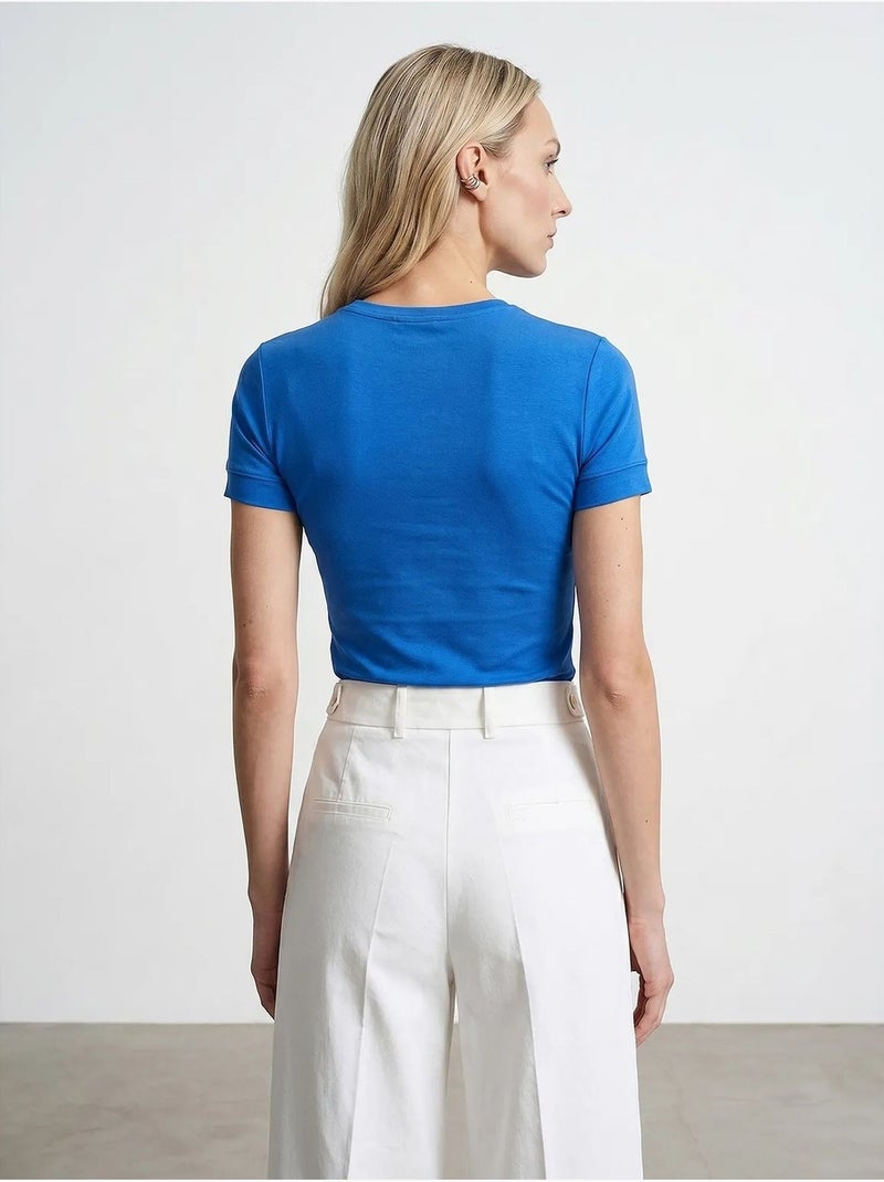 T-shirt femme slim à col rond dilvin Bleu cobalt - Kiabi