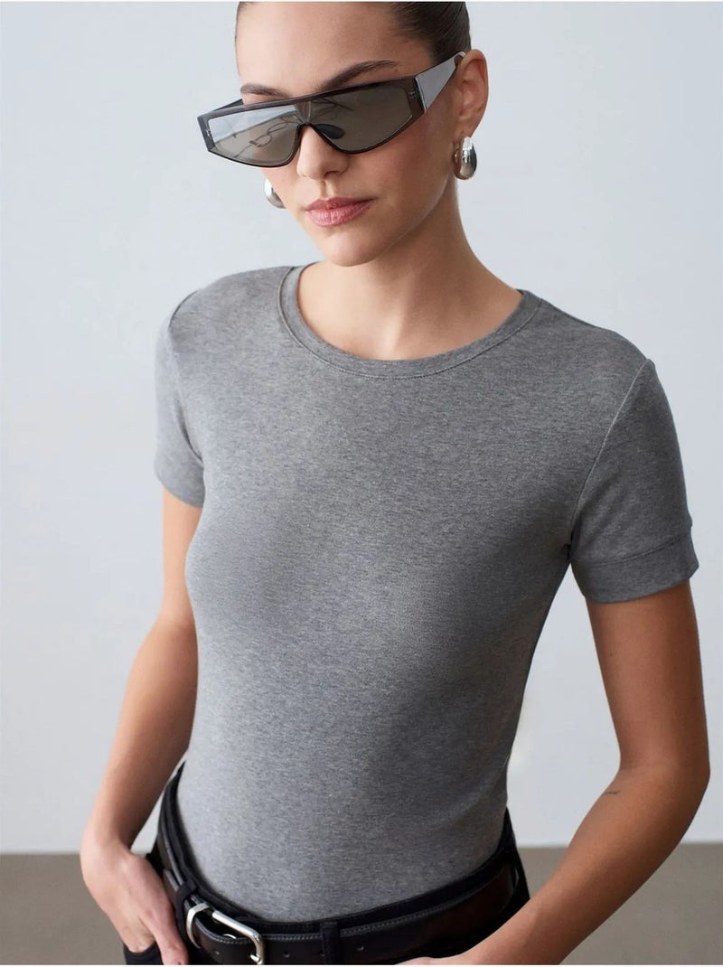 T-shirt femme slim à col rond dilvin Gris - Kiabi