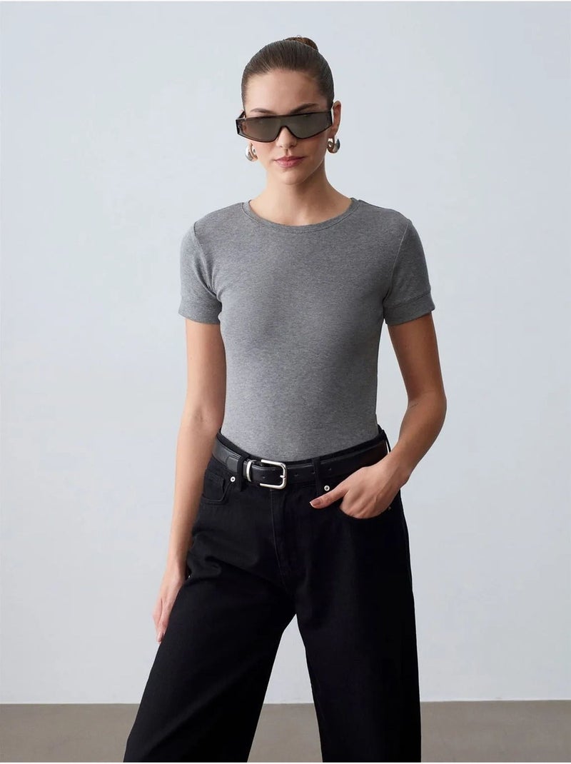 T-shirt femme slim à col rond dilvin Gris - Kiabi