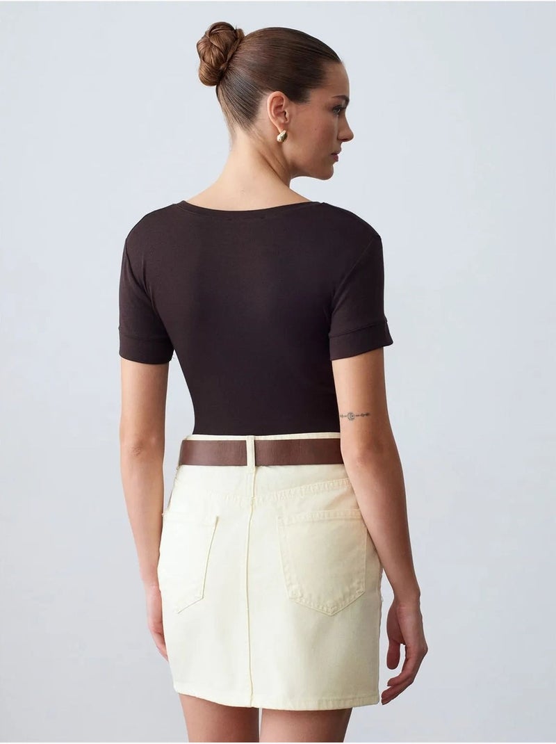 T-shirt femme slim à col rond dilvin Marron chocolat - Kiabi