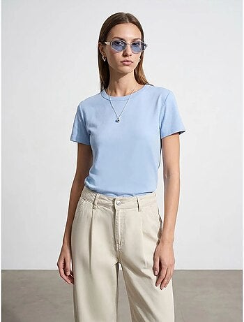 T-shirt femme uni à col rond