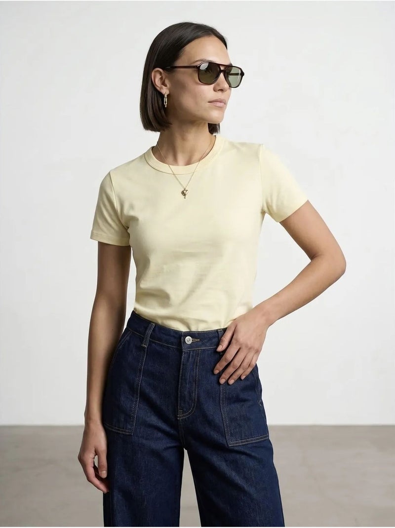T-shirt femme uni à col rond Crème - Kiabi