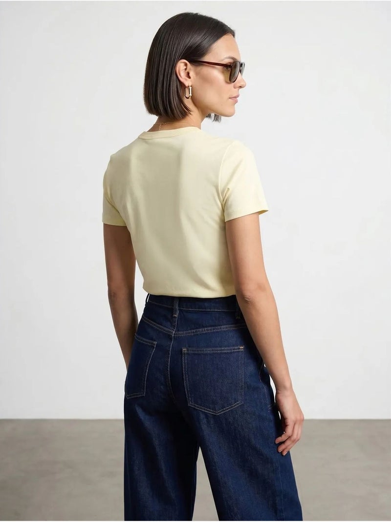 T-shirt femme uni à col rond Crème - Kiabi