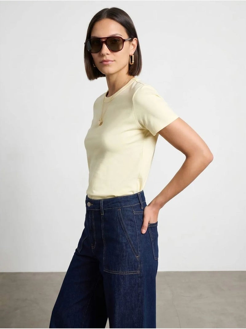 T-shirt femme uni à col rond Crème - Kiabi