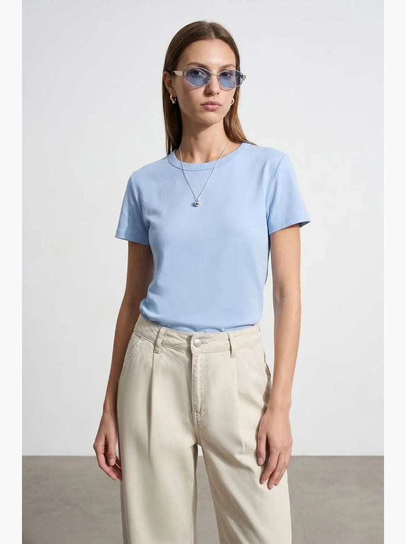 T-shirt femme uni à col rond dilvin Bleu ciel - Kiabi