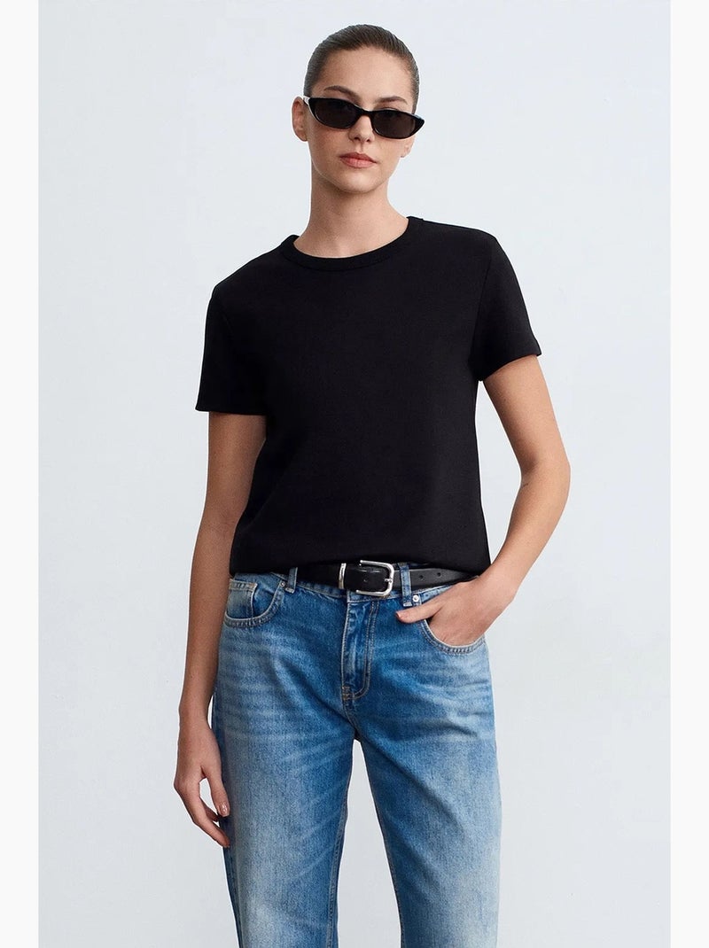 T-shirt femme uni à col rond dilvin Noir - Kiabi