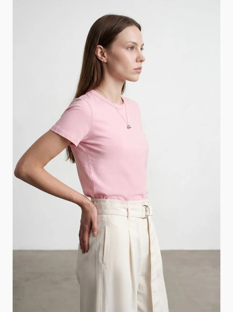 T-shirt femme uni à col rond dilvin Rose dragée - Kiabi