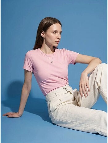T-shirt femme uni à col rond