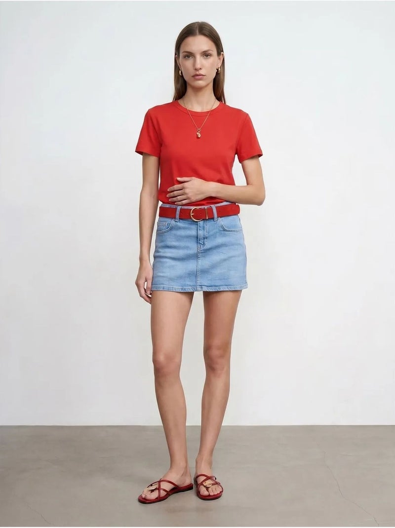 T-shirt femme uni à col rond Rouge - Kiabi