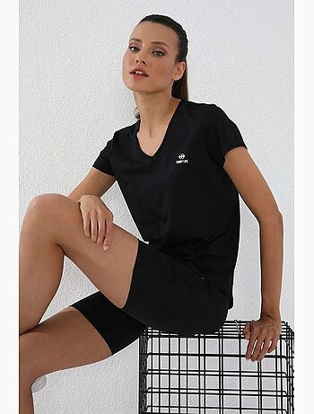 T-shirt femme uni à col v et manches courtes tommy