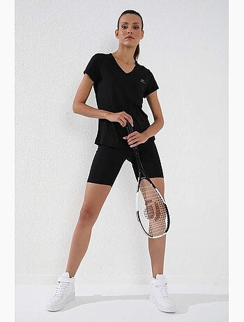 T-shirt femme uni à col v et manches courtes tommy