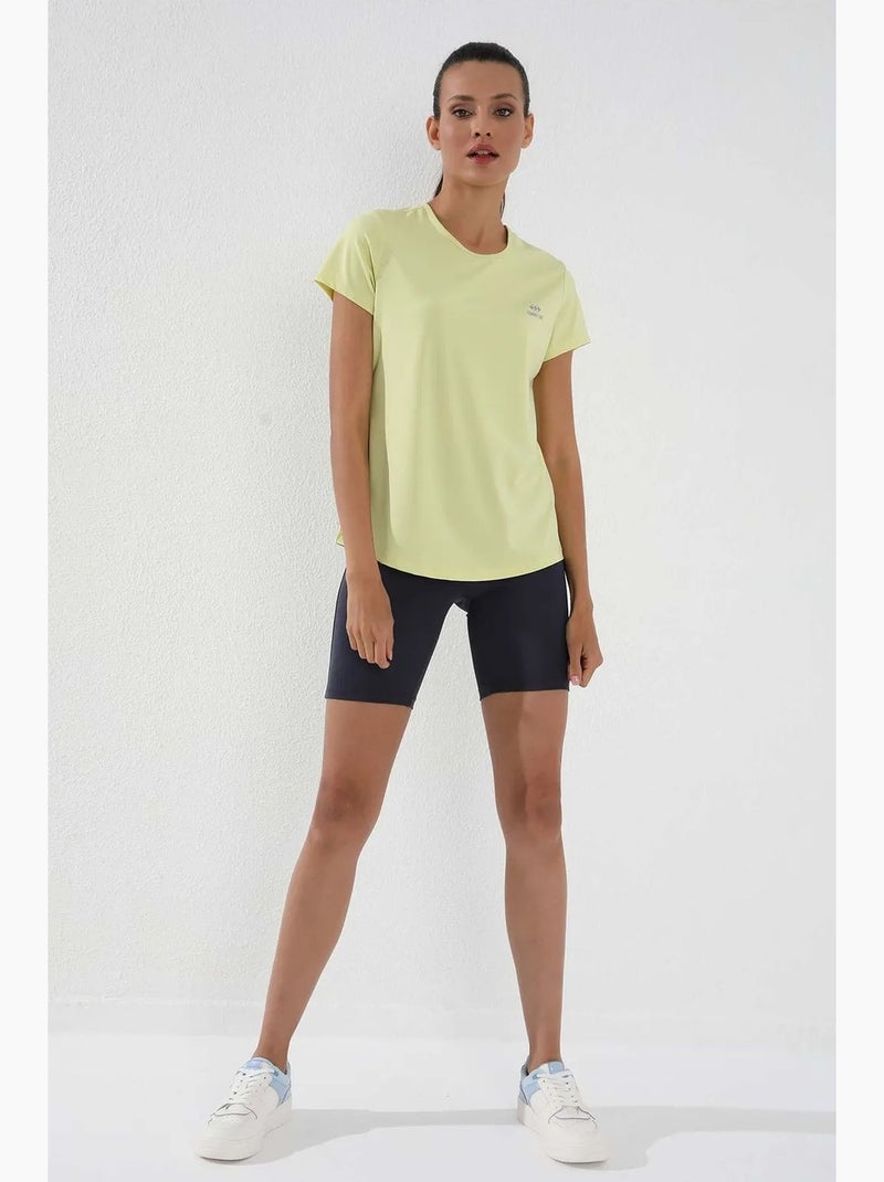 T-shirt femme uni à manches courtes et col rond tommy Jaune citron - Kiabi