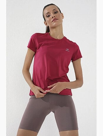 T-shirt femme uni à manches courtes et col rond tommy