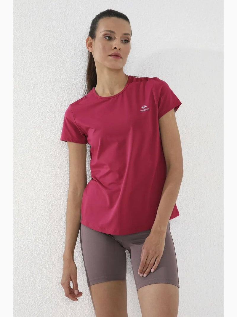 T-shirt femme uni à manches courtes et col rond tommy Magenta - Kiabi