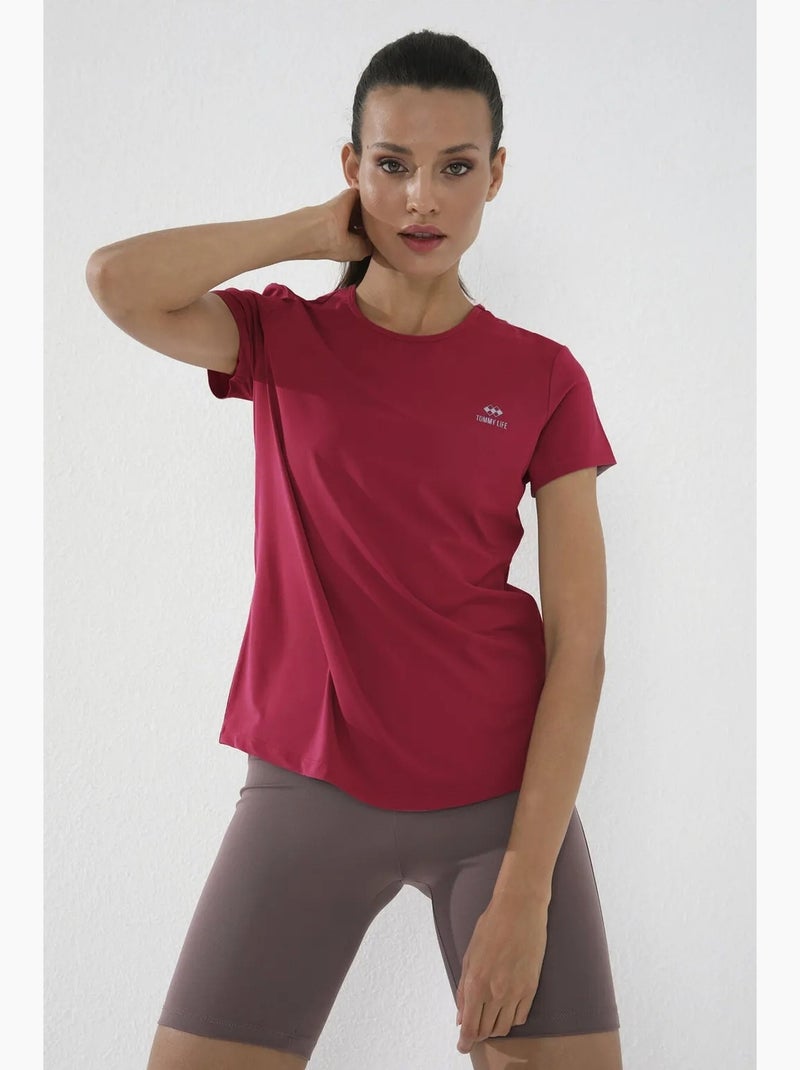 T-shirt femme uni à manches courtes et col rond tommy Magenta - Kiabi