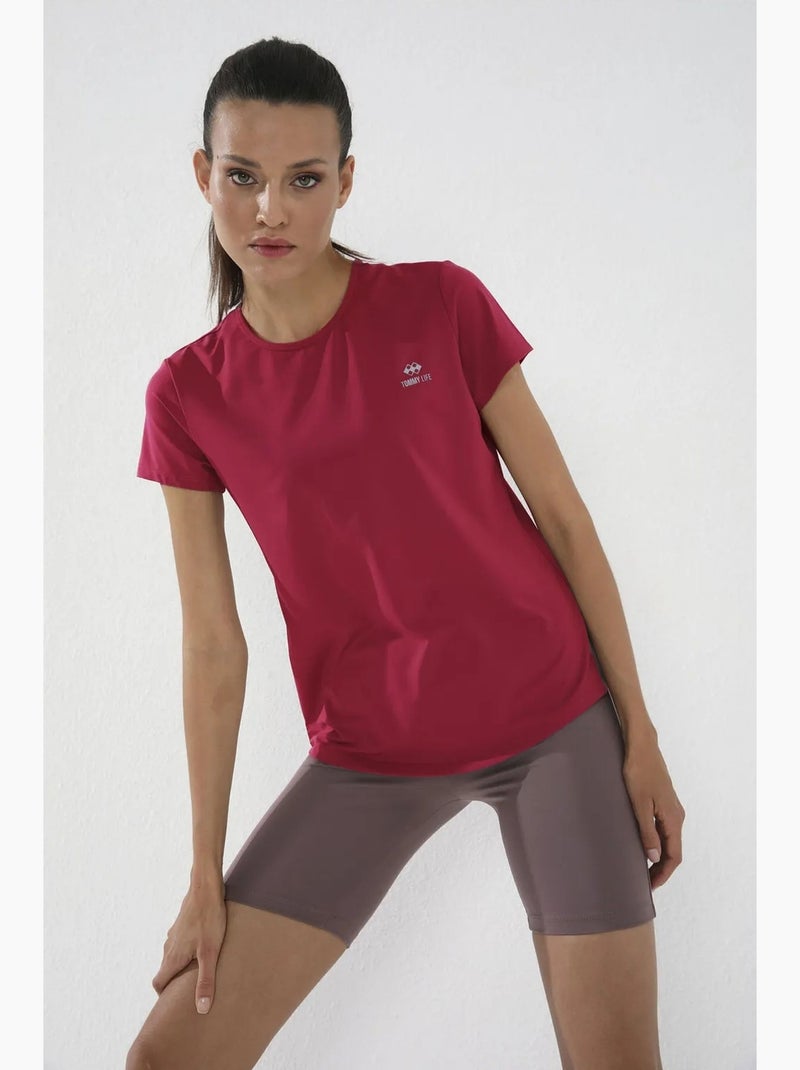 T-shirt femme uni à manches courtes et col rond tommy Magenta - Kiabi