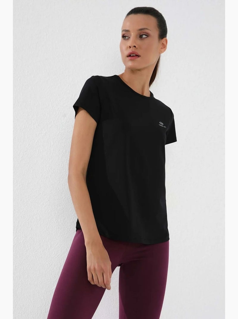 T-shirt femme uni à manches courtes et col rond tommy Noir - Kiabi