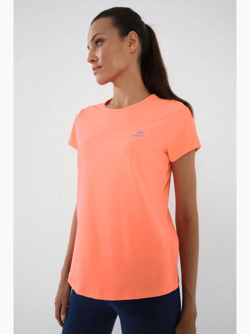 T-shirt femme uni à manches courtes et col rond tommy Orange clair - Kiabi