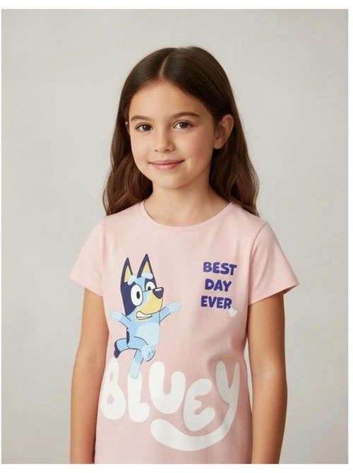 T-shirt fille - bluey - bluey - 100% coton - rose - imprimé personnage bluey - Kiabi
