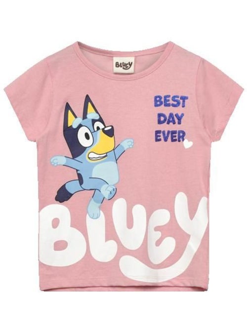 T-shirt fille - bluey - bluey - 100% coton - rose - imprimé personnage bluey - Kiabi