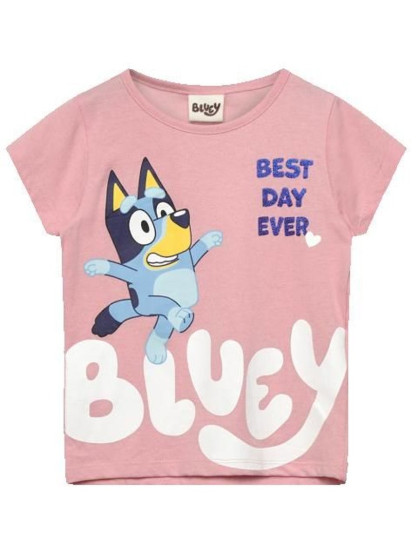 T-shirt fille - bluey - bluey - 100% coton - rose - imprimé personnage bluey Rose - Kiabi