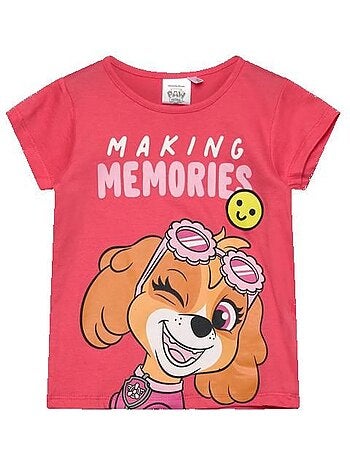 T-shirt fille - paw patrol - pat patrouille - 100% coton - rose - manches courtes