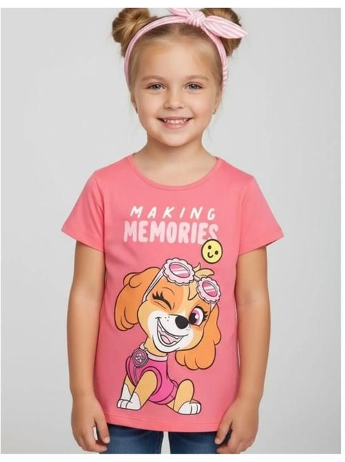 T-shirt fille - paw patrol - pat patrouille - 100% coton - rose - manches courtes - Kiabi