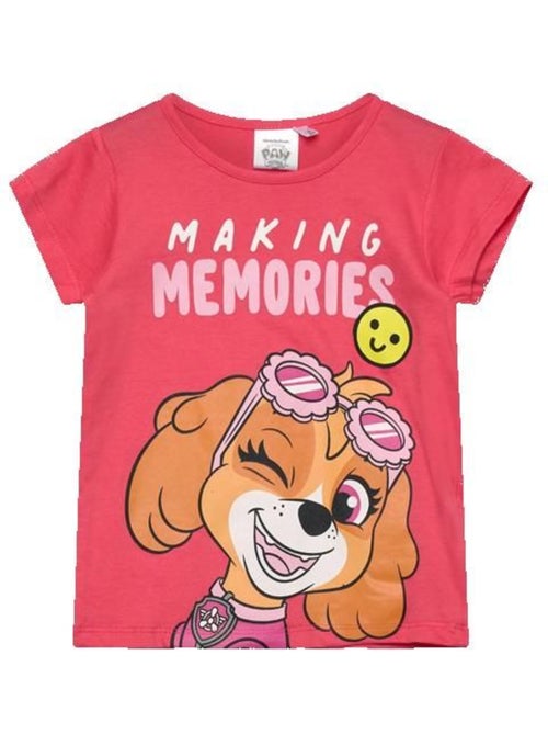 T-shirt fille - paw patrol - pat patrouille - 100% coton - rose - manches courtes - Kiabi