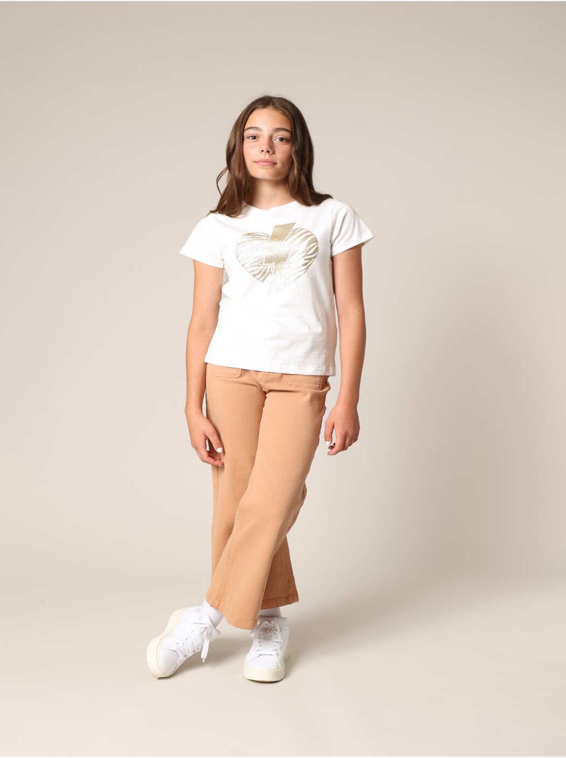 T-shirt fille 100% coton avec motif cœur zèbre et éclair pailleté 'Deeluxe' Blanc - Kiabi