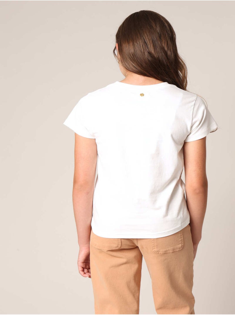 T-shirt fille 100% coton avec motif cœur zèbre et éclair pailleté 'Deeluxe' Blanc - Kiabi
